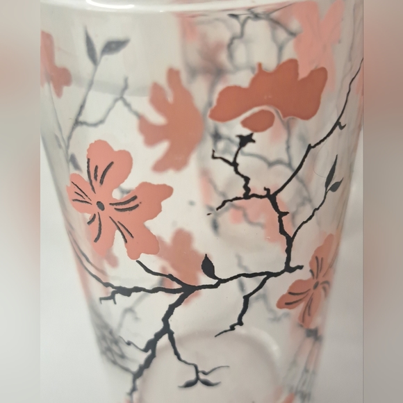 Set of 3 Vintage Federal Glass 4oz Juice Glasses Dogwood Pink and Black. - Picture 3 of 6